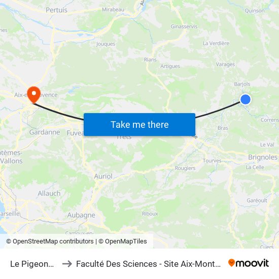 Le Pigeonnier to Faculté Des Sciences - Site Aix-Montperrin map