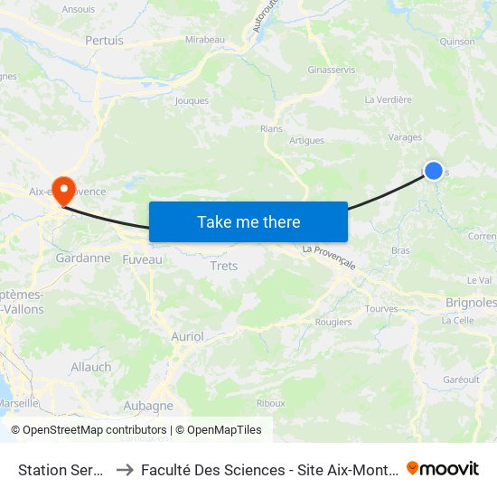 Station Service to Faculté Des Sciences - Site Aix-Montperrin map