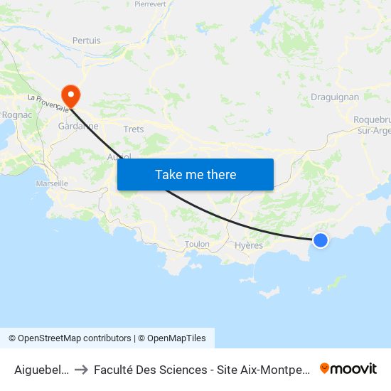 Aiguebelle to Faculté Des Sciences - Site Aix-Montperrin map