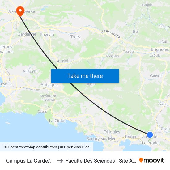 Campus La Garde/La Valette to Faculté Des Sciences - Site Aix-Montperrin map