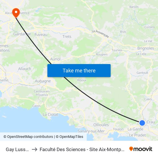 Gay Lussac to Faculté Des Sciences - Site Aix-Montperrin map