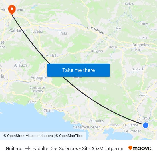 Guiteco to Faculté Des Sciences - Site Aix-Montperrin map