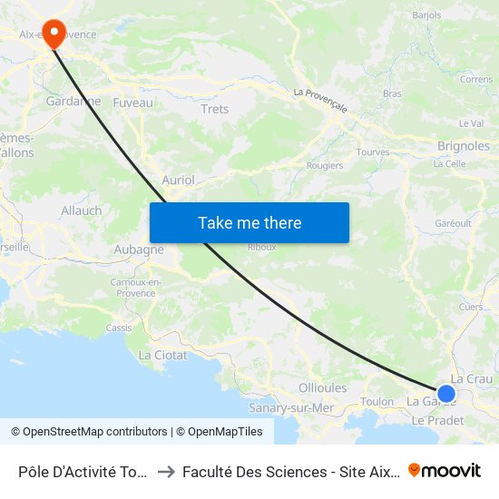 Pôle D'Activité Toulon Est to Faculté Des Sciences - Site Aix-Montperrin map