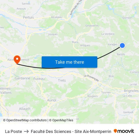 La Poste to Faculté Des Sciences - Site Aix-Montperrin map