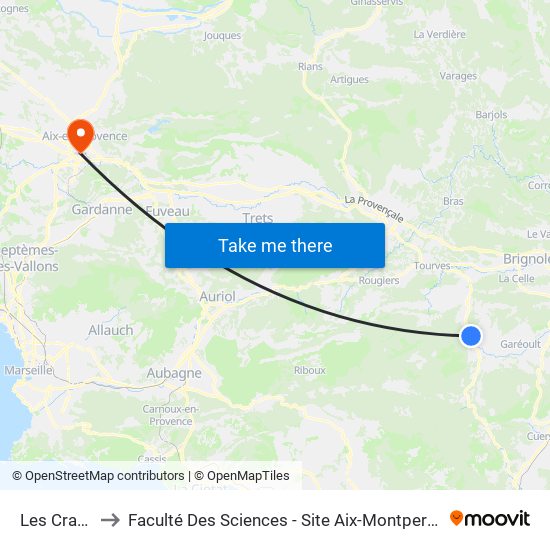 Les Craux to Faculté Des Sciences - Site Aix-Montperrin map