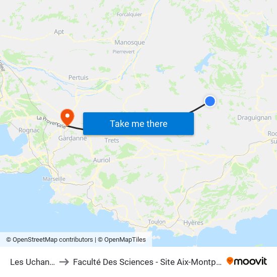Les Uchanes to Faculté Des Sciences - Site Aix-Montperrin map