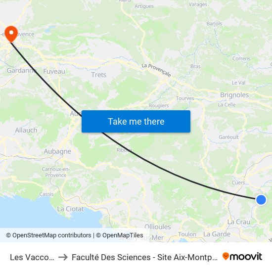 Les Vaccons to Faculté Des Sciences - Site Aix-Montperrin map