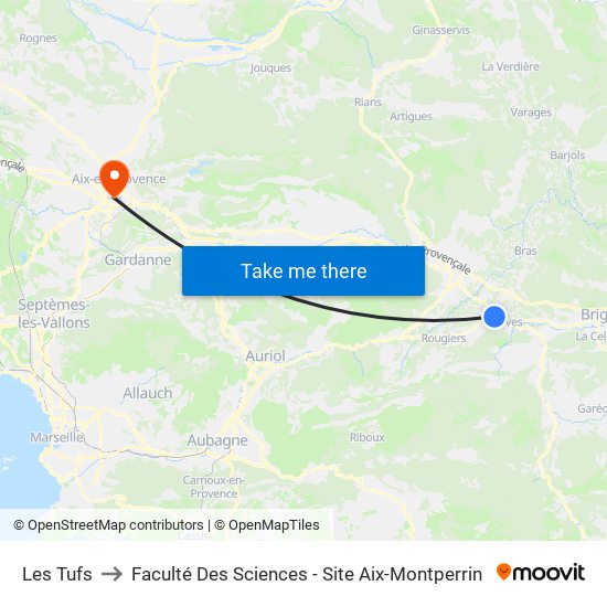 Les Tufs to Faculté Des Sciences - Site Aix-Montperrin map