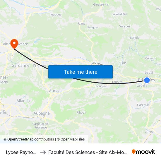 Lycee Raynouard (Parking) to Faculté Des Sciences - Site Aix-Montperrin map