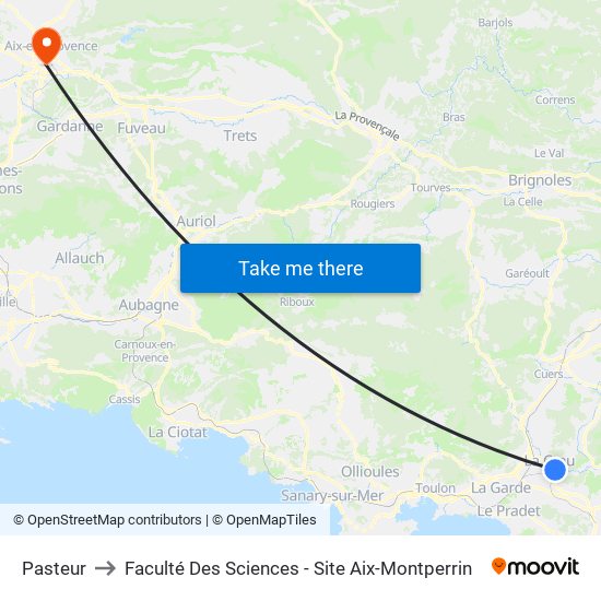 Pasteur to Faculté Des Sciences - Site Aix-Montperrin map