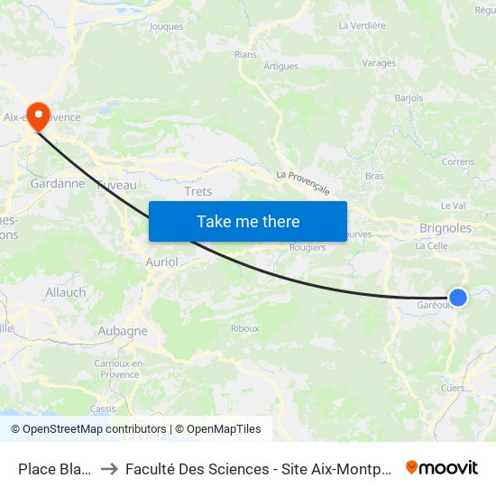 Place Blanc to Faculté Des Sciences - Site Aix-Montperrin map