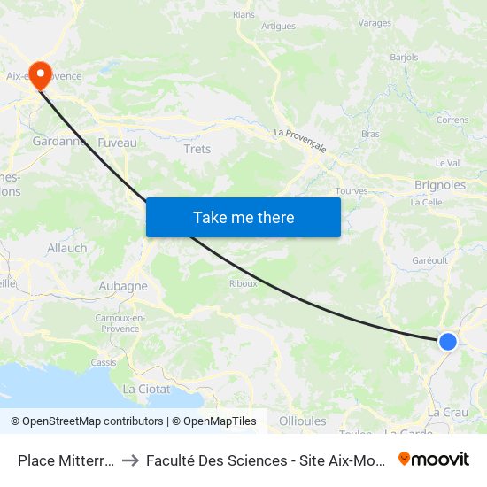 Place Mitterrand to Faculté Des Sciences - Site Aix-Montperrin map