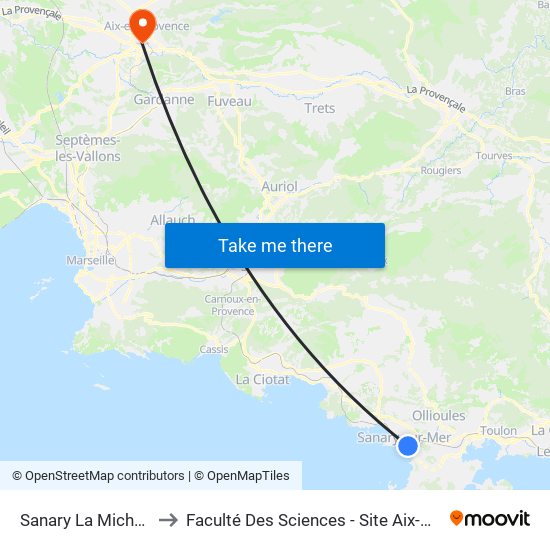 Sanary La Micheline E to Faculté Des Sciences - Site Aix-Montperrin map