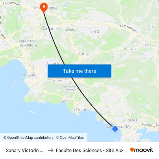 Sanary Victorin Blanc O to Faculté Des Sciences - Site Aix-Montperrin map