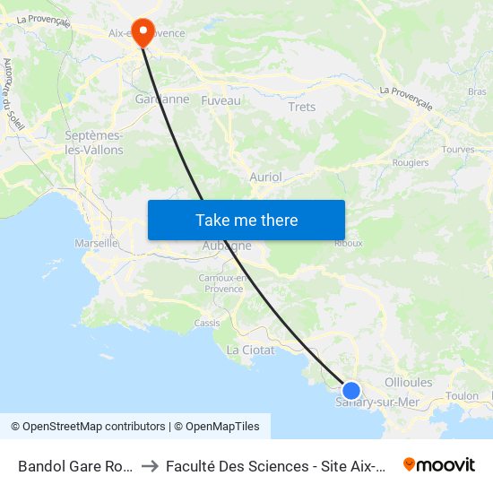 Bandol Gare Routière to Faculté Des Sciences - Site Aix-Montperrin map