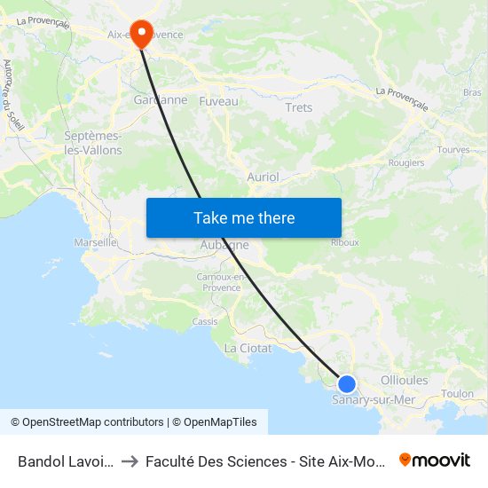 Bandol Lavoisier to Faculté Des Sciences - Site Aix-Montperrin map