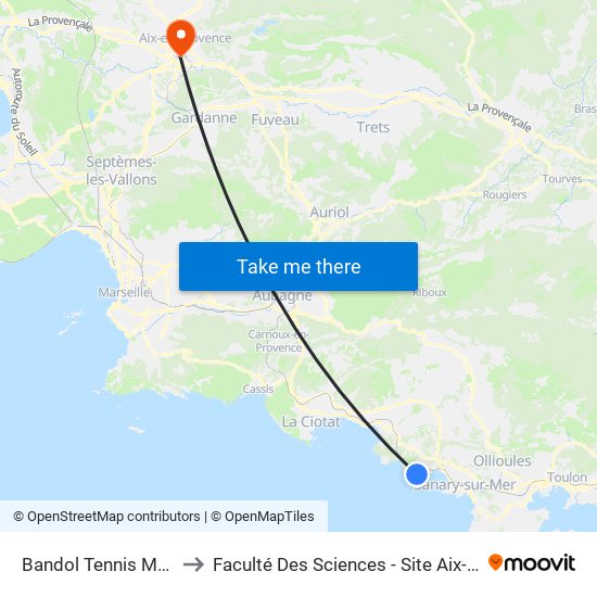 Bandol Tennis Municipal to Faculté Des Sciences - Site Aix-Montperrin map