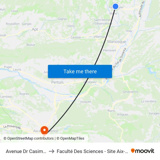 Avenue Dr Casimir Caire to Faculté Des Sciences - Site Aix-Montperrin map