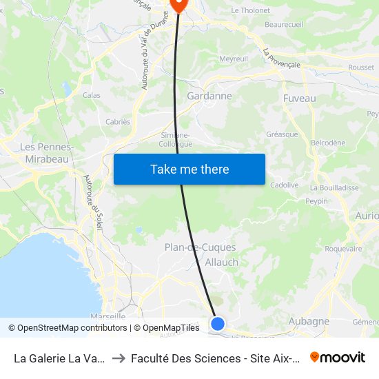 La Galerie La Valentine to Faculté Des Sciences - Site Aix-Montperrin map