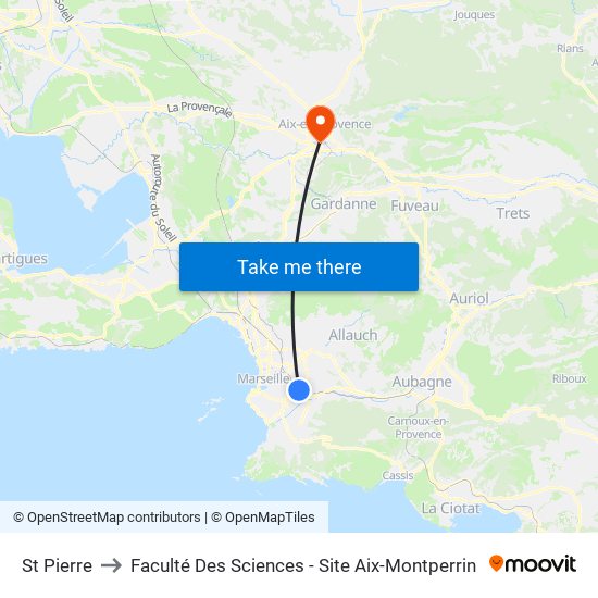 St Pierre to Faculté Des Sciences - Site Aix-Montperrin map