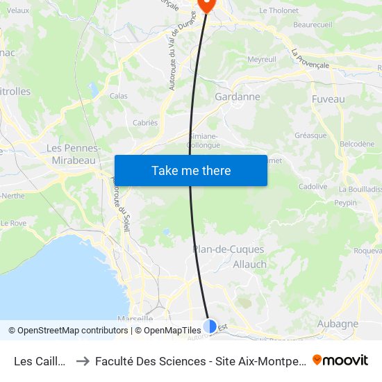 Les Caillols to Faculté Des Sciences - Site Aix-Montperrin map