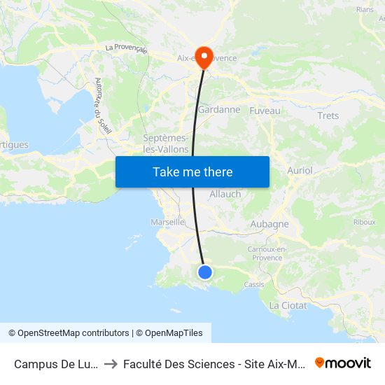 Campus De Luminy to Faculté Des Sciences - Site Aix-Montperrin map