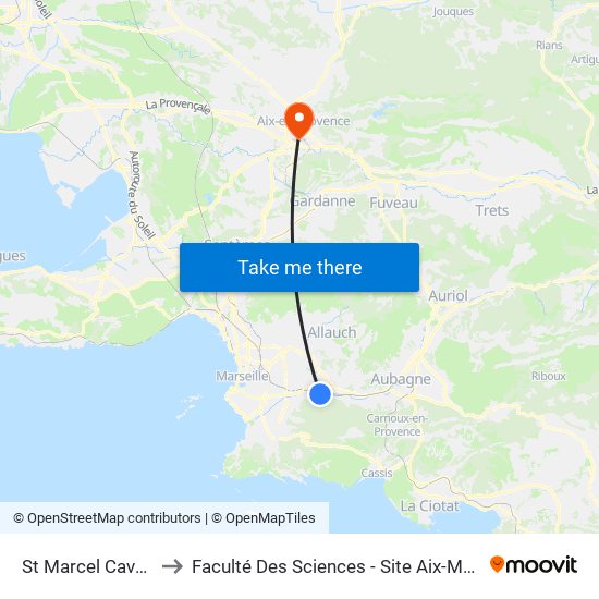 St Marcel Cavaillon to Faculté Des Sciences - Site Aix-Montperrin map