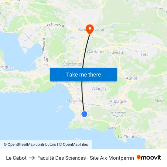 Le Cabot to Faculté Des Sciences - Site Aix-Montperrin map