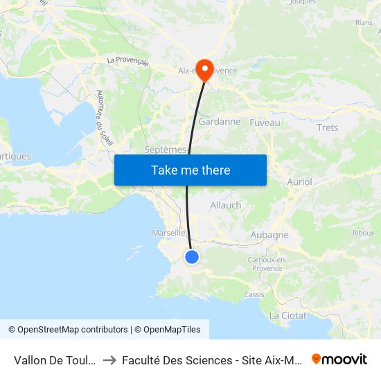 Vallon De Toulouse to Faculté Des Sciences - Site Aix-Montperrin map