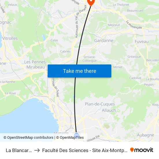 La Blancarde to Faculté Des Sciences - Site Aix-Montperrin map