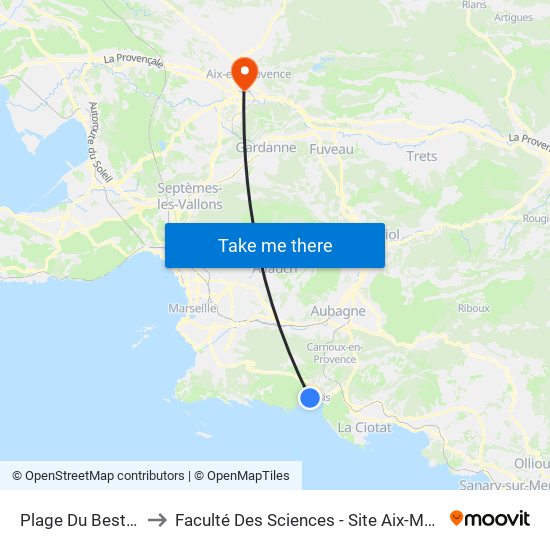 Plage Du Bestouan to Faculté Des Sciences - Site Aix-Montperrin map