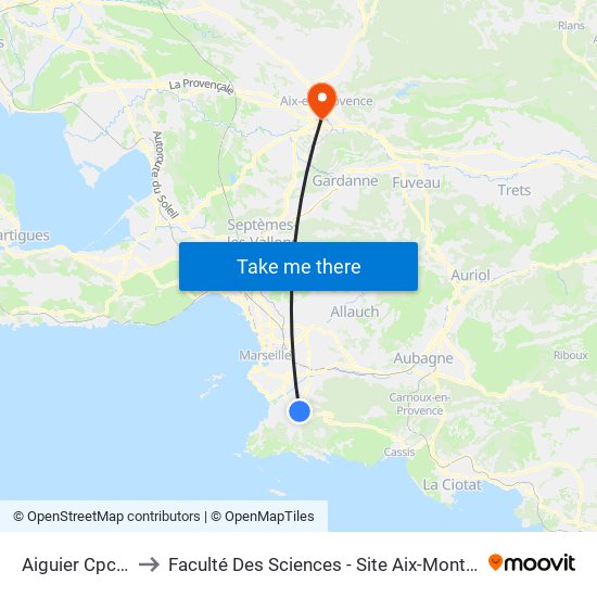 Aiguier Cpcam to Faculté Des Sciences - Site Aix-Montperrin map