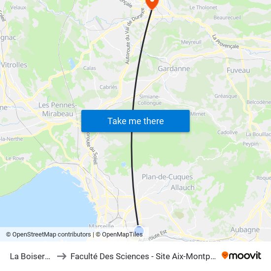 La Boiseraie to Faculté Des Sciences - Site Aix-Montperrin map