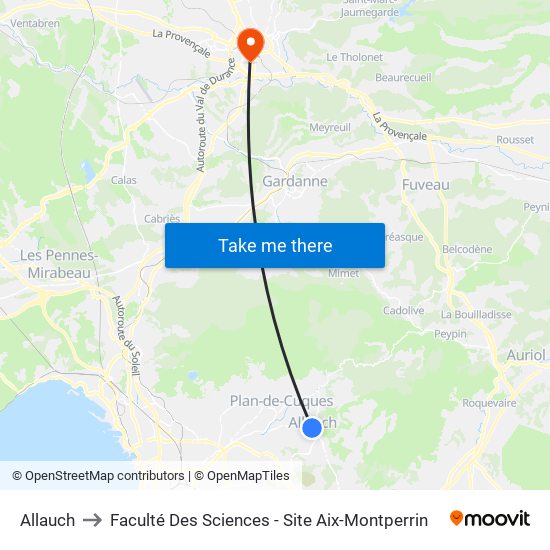 Allauch to Faculté Des Sciences - Site Aix-Montperrin map