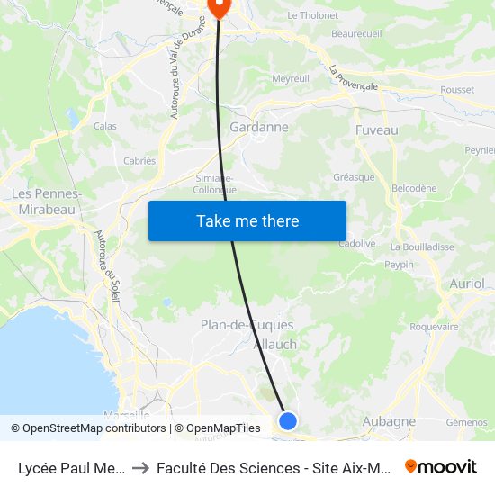 Lycée Paul Melizan to Faculté Des Sciences - Site Aix-Montperrin map