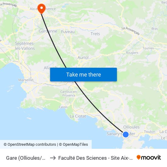 Gare (Ollioules/Sanary) to Faculté Des Sciences - Site Aix-Montperrin map
