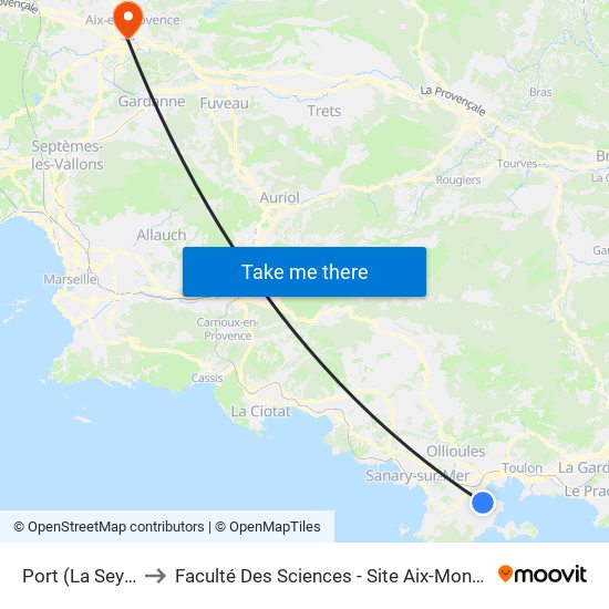 Port (La Seyne) to Faculté Des Sciences - Site Aix-Montperrin map