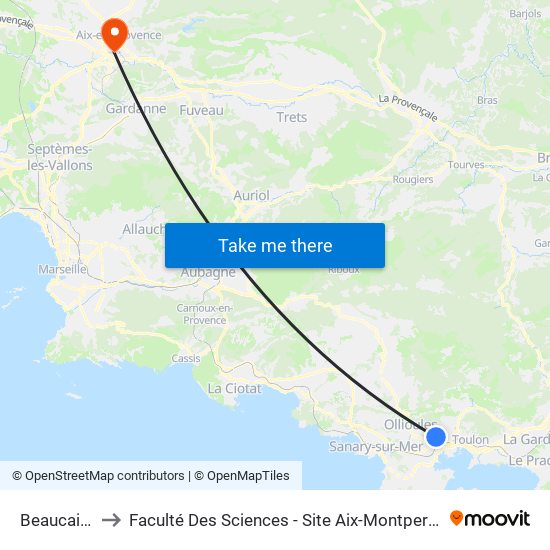 Beaucaire to Faculté Des Sciences - Site Aix-Montperrin map