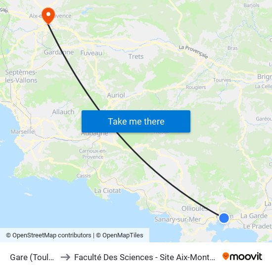 Gare (Toulon) to Faculté Des Sciences - Site Aix-Montperrin map