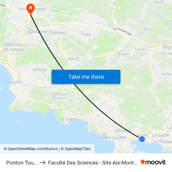 Ponton Toulon to Faculté Des Sciences - Site Aix-Montperrin map