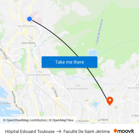 Hôpital Edouard Toulouse to Faculté De Saint-Jérôme map