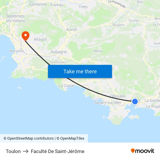 Toulon to Faculté De Saint-Jérôme map