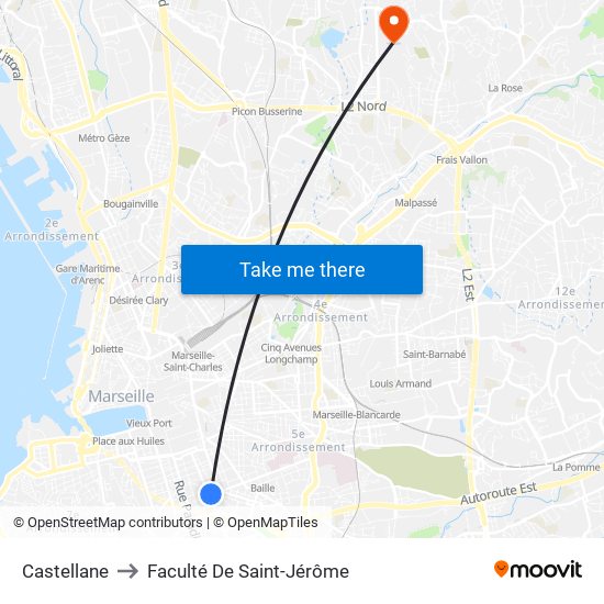 Castellane to Faculté De Saint-Jérôme map