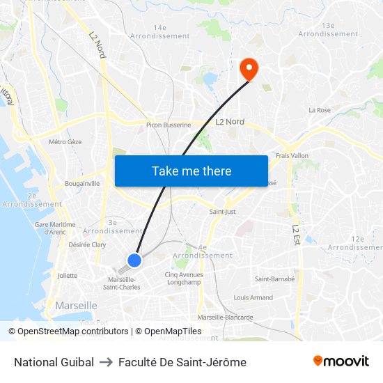National Guibal to Faculté De Saint-Jérôme map
