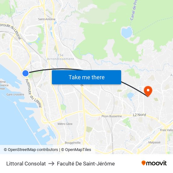 Littoral Consolat to Faculté De Saint-Jérôme map