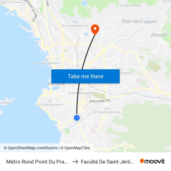 Métro Rond Point Du Prado to Faculté De Saint-Jérôme map