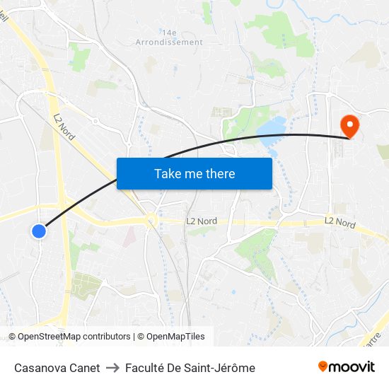 Casanova Canet to Faculté De Saint-Jérôme map
