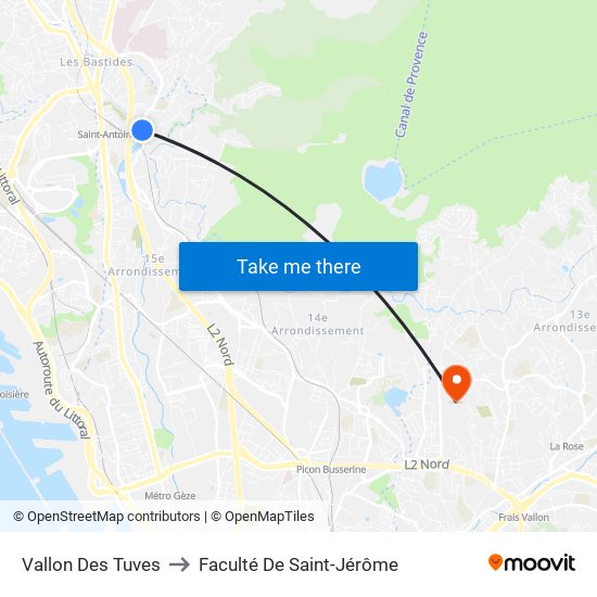 Vallon Des Tuves to Faculté De Saint-Jérôme map