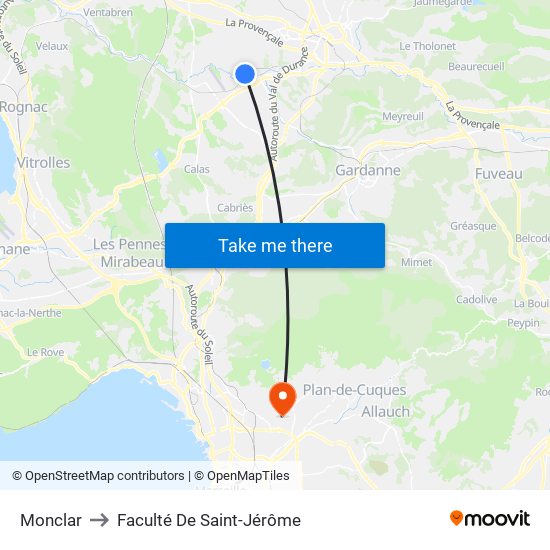 Monclar to Faculté De Saint-Jérôme map