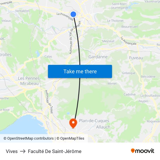 Vives to Faculté De Saint-Jérôme map